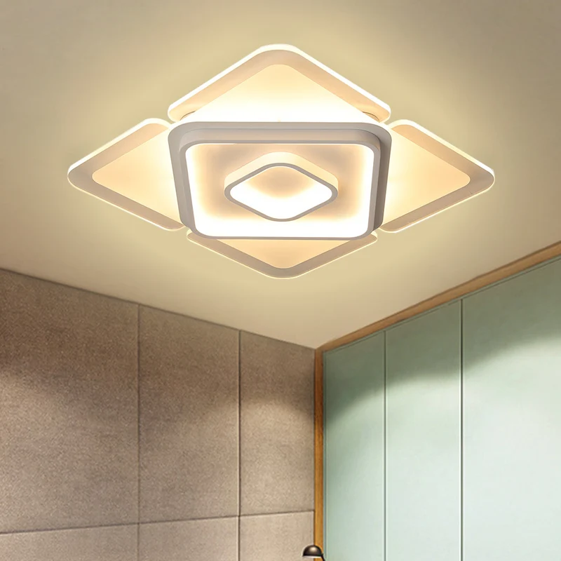 Plafonnier LED de chambre à coucher de 16 po/19,5 po de largeur, plafonnier blanc contemporain avec abat-jour carré en acr...