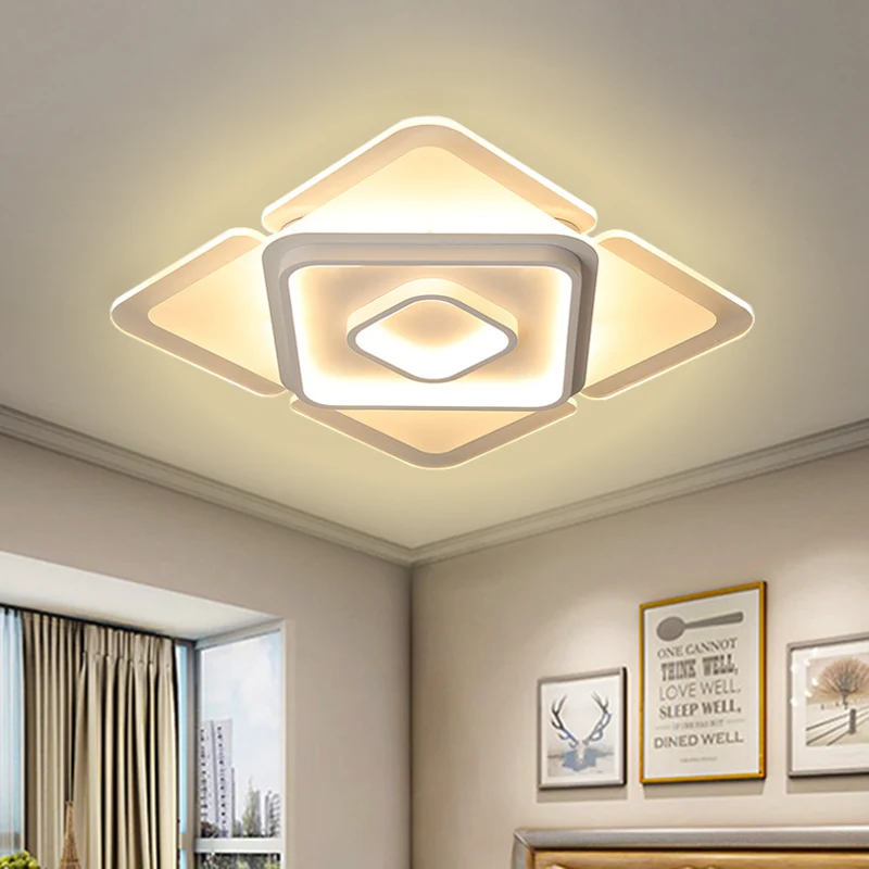 Plafonnier LED de chambre à coucher de 16 po/19,5 po de largeur, plafonnier blanc contemporain avec abat-jour carré en acr...