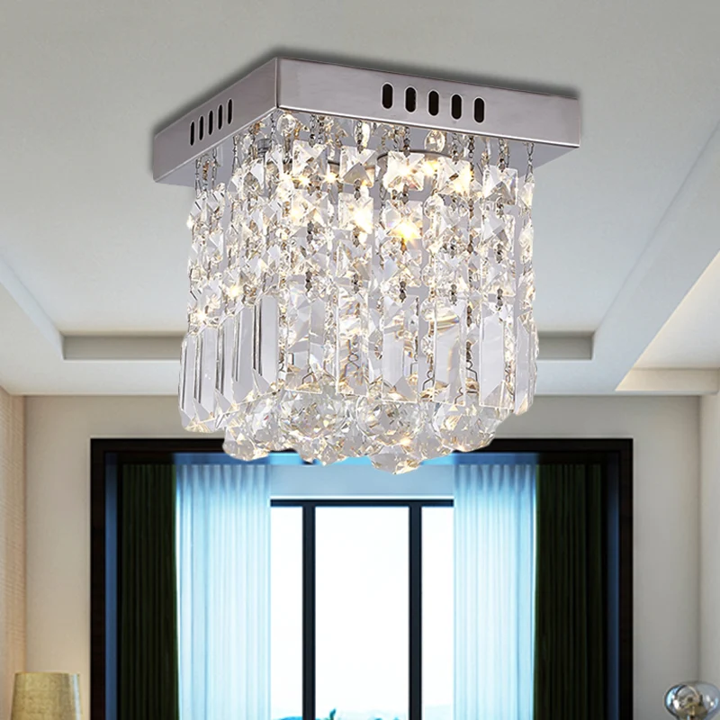 Plafonnier LED chromé cubique/cuboïde moderne en cristal de 8/16 pouces de largeur pour chambre à coucher Clearhalo