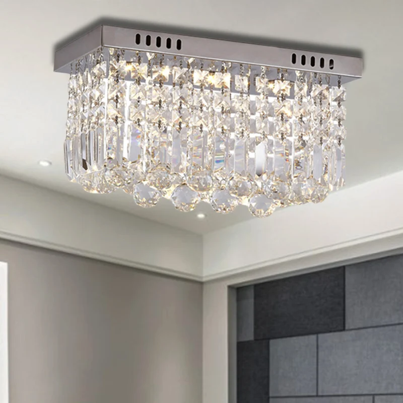 Plafonnier LED chromé cubique/cuboïde moderne en cristal de 8/16 pouces de largeur pour chambre à coucher Clearhalo