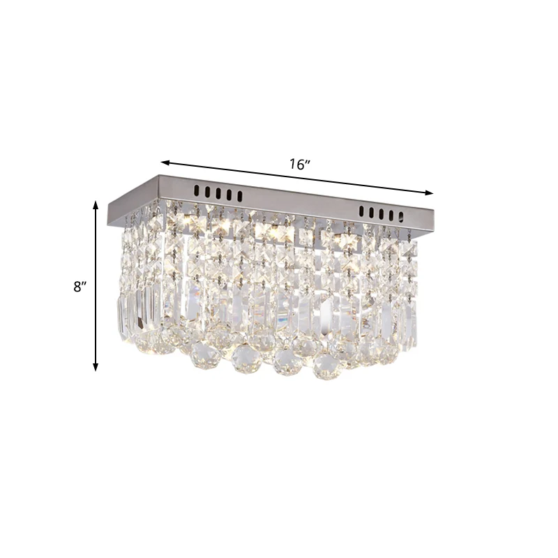 Plafonnier LED chromé cubique/cuboïde moderne en cristal de 8/16 pouces de largeur pour chambre à coucher Clearhalo