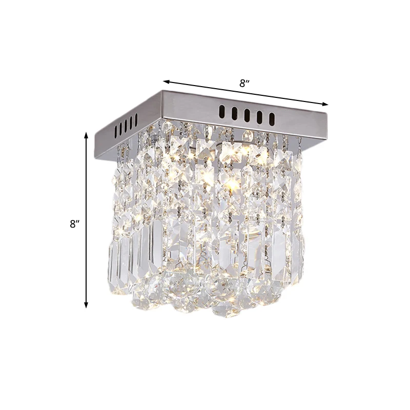 Plafonnier LED chromé cubique/cuboïde moderne en cristal de 8/16 pouces de largeur pour chambre à coucher Clearhalo