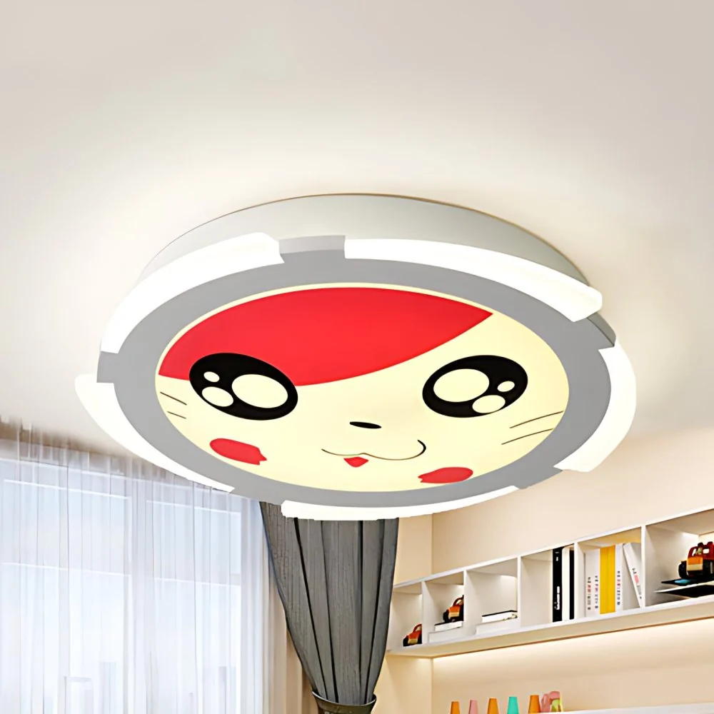 Plafonnier LED circulaire en acrylique avec visage de chaton, plafonnier de dessin animé pour maternelle en rouge Clearhalo