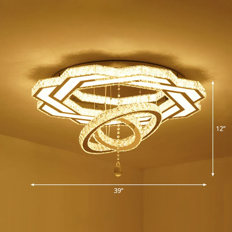 Plafonnier LED circulaire minimaliste en cristal clair, luminaire de plafond Semi-encastré pour salon Clearhalo