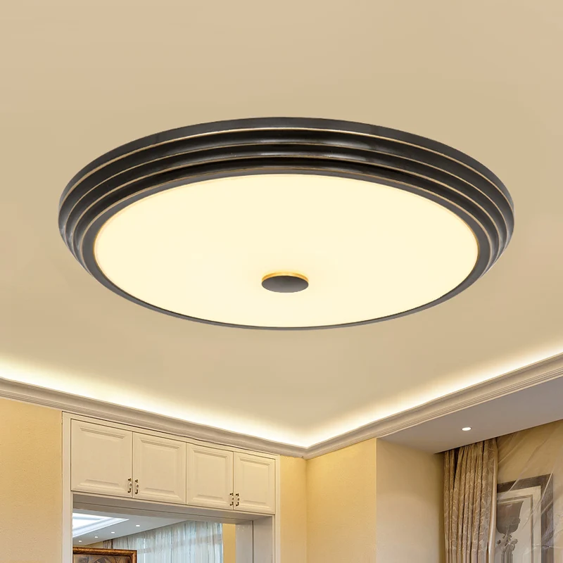 Plafonnier LED circulaire en verre opale de style country, noir, 14"/15"/19" de large Clearhalo