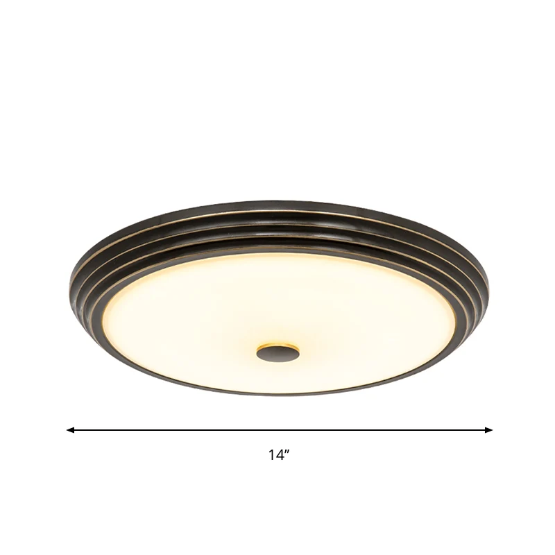 Plafonnier LED circulaire en verre opale de style country, noir, 14"/15"/19" de large Clearhalo