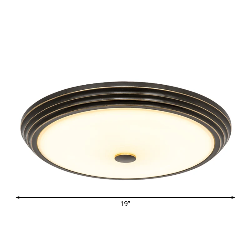 Plafonnier LED circulaire en verre opale de style country, noir, 14"/15"/19" de large Clearhalo