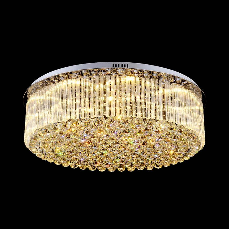 Plafonnier LED contemporain à montage tambour en cristal transparent, large de 19.5/23.5 pouces, pour salon Clearhalo