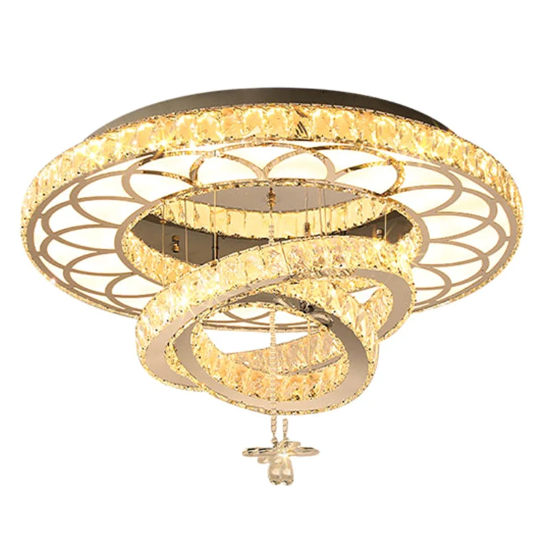 Plafonnier LED en cristal contemporain avec anneaux argentés, luminaire décoratif d'intérieur, idéal pour une chambre à co...