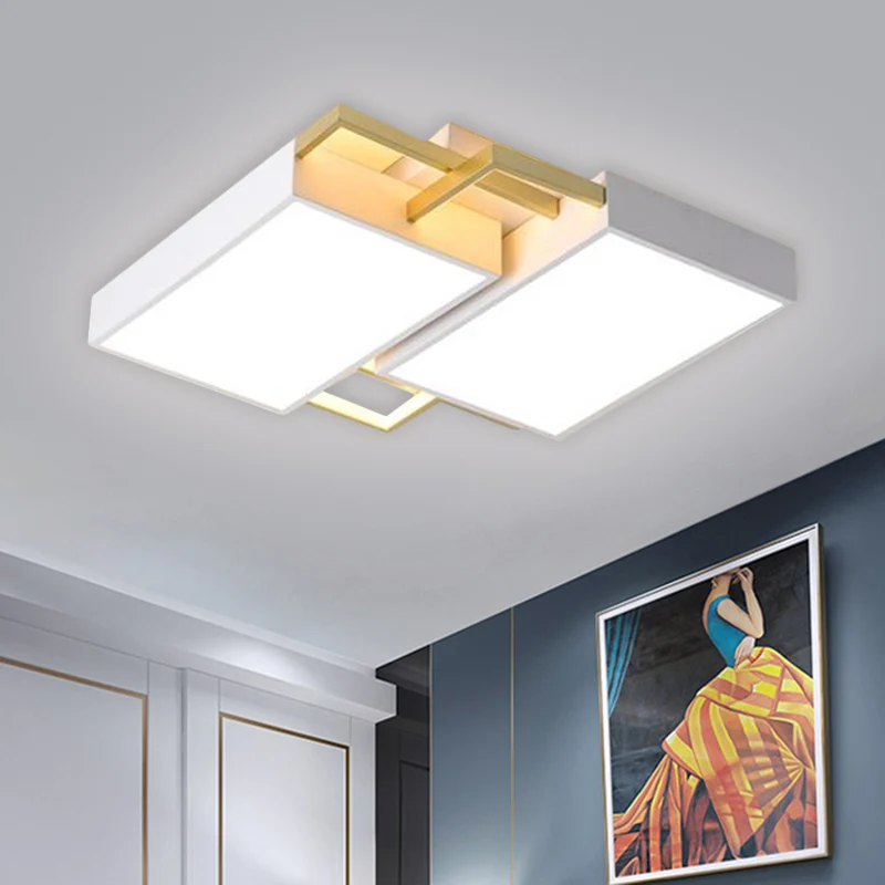 Plafonnier LED double rectangle modernisme en métal noir/doré, lumière chaude/blanche, 40,6 cm/49,5 cm de largeur Clearhalo