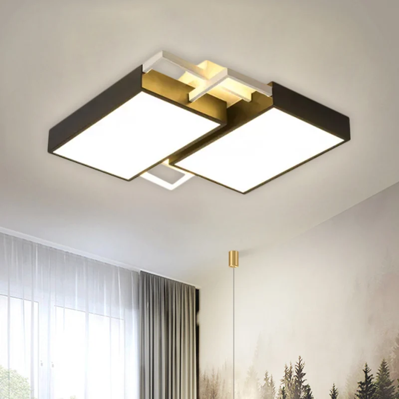 Plafonnier LED double rectangle modernisme en métal noir/doré, lumière chaude/blanche, 40,6 cm/49,5 cm de largeur Clearhalo
