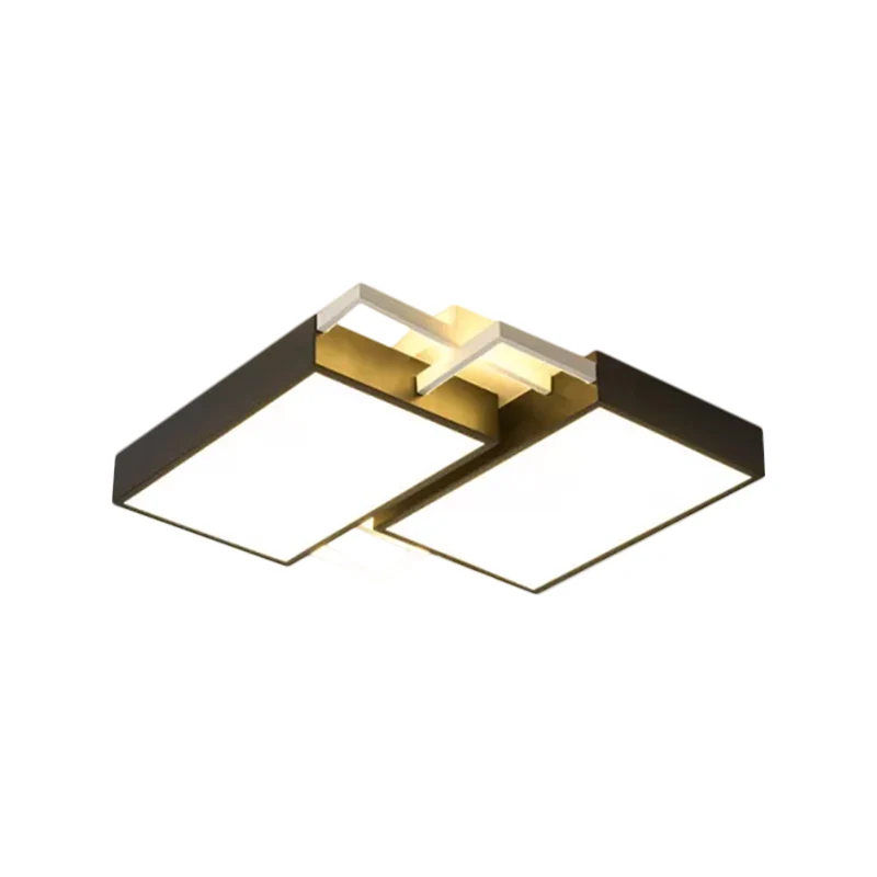 Plafonnier LED double rectangle modernisme en métal noir/doré, lumière chaude/blanche, 40,6 cm/49,5 cm de largeur Clearhalo