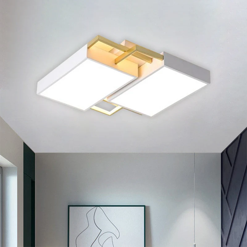 Plafonnier LED double rectangle modernisme en métal noir/doré, lumière chaude/blanche, 40,6 cm/49,5 cm de largeur Clearhalo