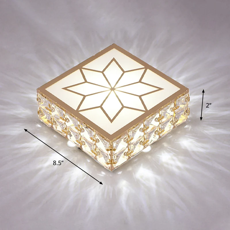 Plafonnier LED encastré carré doré, plafonnier encastré en cristal de simplicité pour Foyer Clearhalo