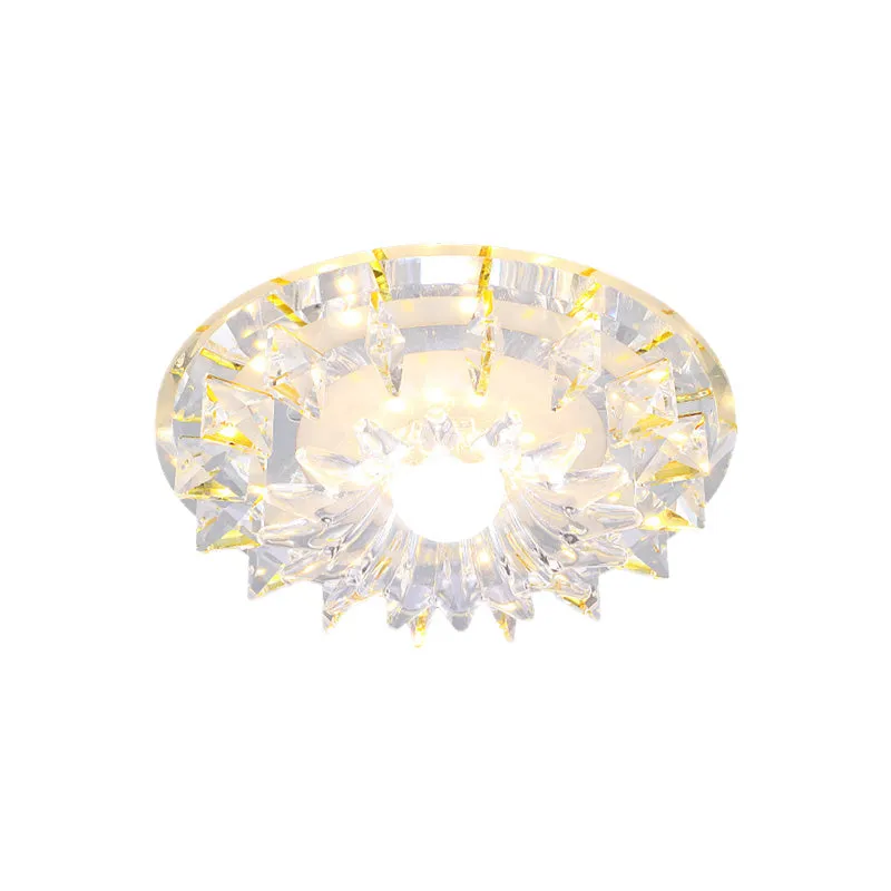 Plafonnier LED encastré minimaliste pour couloir, avec abat-jour en cristal transparent floral, lumière chaude/blanche/mul...