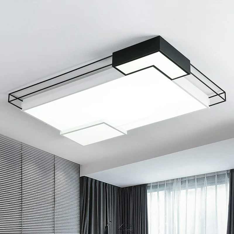 Plafonnier LED extra-fin en acrylique pour salon, plafonnier moderne en noir et blanc Clearhalo