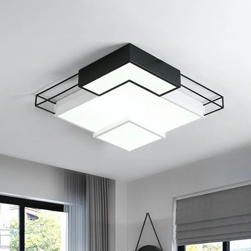 Plafonnier LED extra-fin en acrylique pour salon, plafonnier moderne en noir et blanc Clearhalo