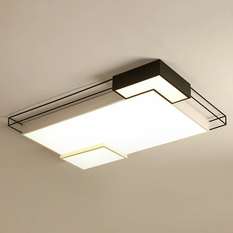 Plafonnier LED extra-fin en acrylique pour salon, plafonnier moderne en noir et blanc Clearhalo