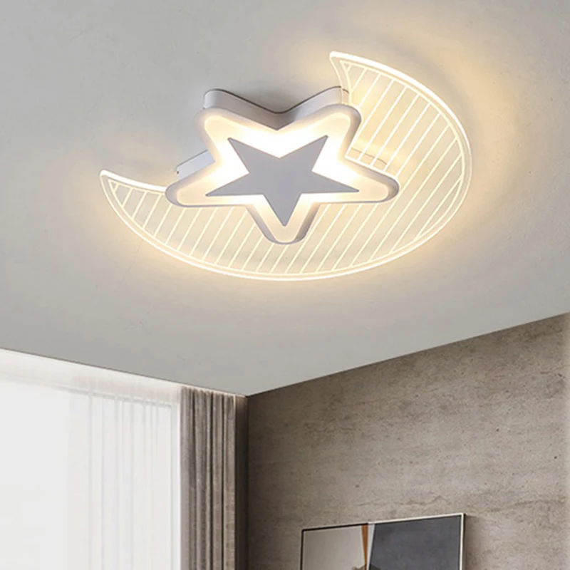Plafonnier LED en forme de croissant et d'étoile, luminaire nordique en acrylique pour chambre à coucher, monté au plafond...