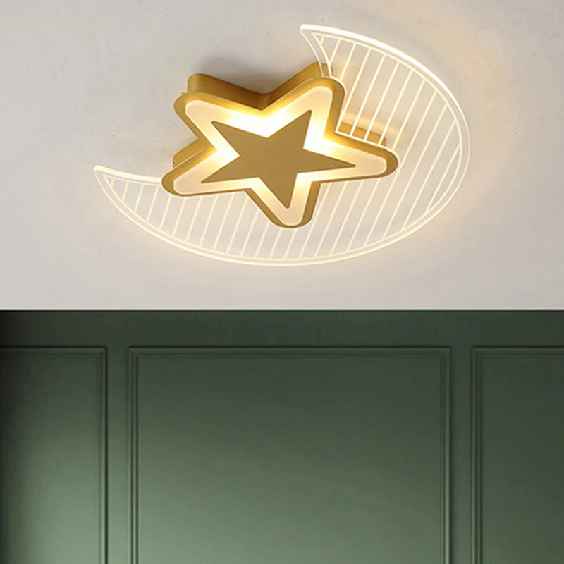 Plafonnier LED en forme de croissant et d'étoile, luminaire nordique en acrylique pour chambre à coucher, monté au plafond...
