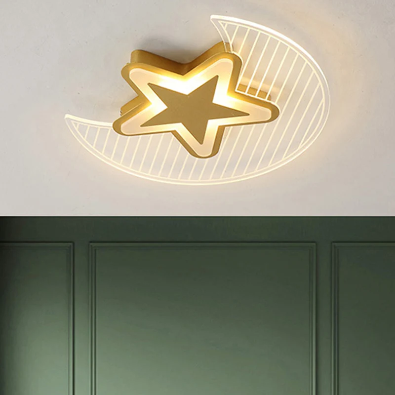 Plafonnier LED en forme de croissant et d'étoile, luminaire nordique en acrylique pour chambre à coucher, monté au plafond...