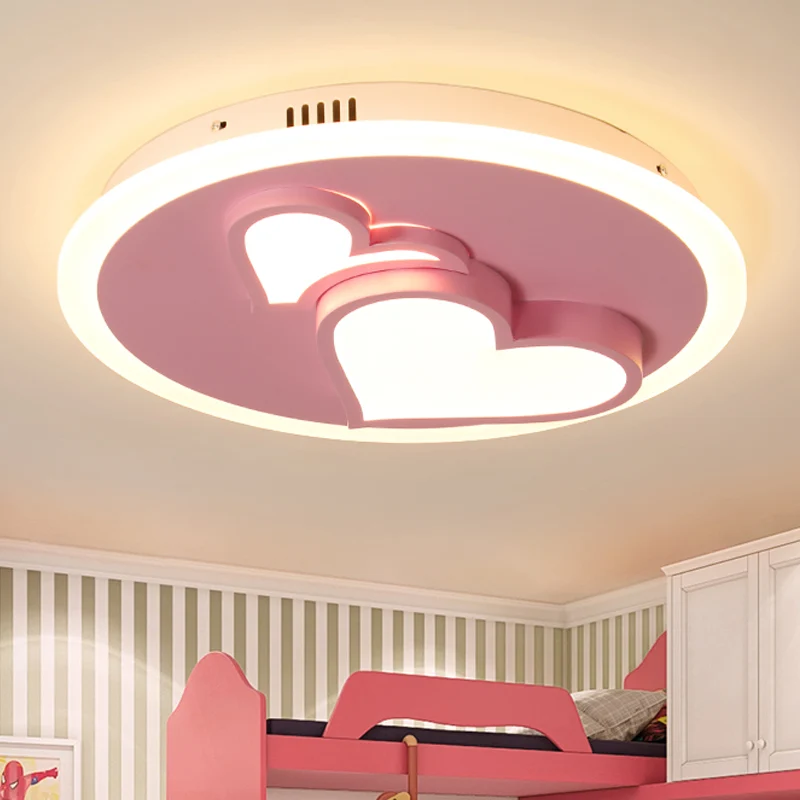 Plafonnier LED en forme de cœur en acrylique, design de dessin animé, rose, pour chambre de fille Clearhalo