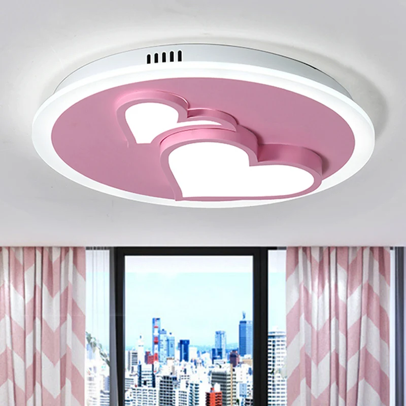 Plafonnier LED en forme de cœur en acrylique, design de dessin animé, rose, pour chambre de fille Clearhalo