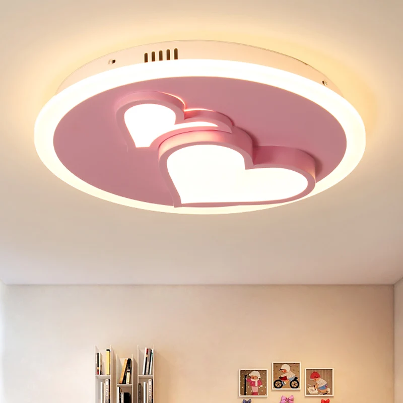 Plafonnier LED en forme de cœur en acrylique, design de dessin animé, rose, pour chambre de fille Clearhalo