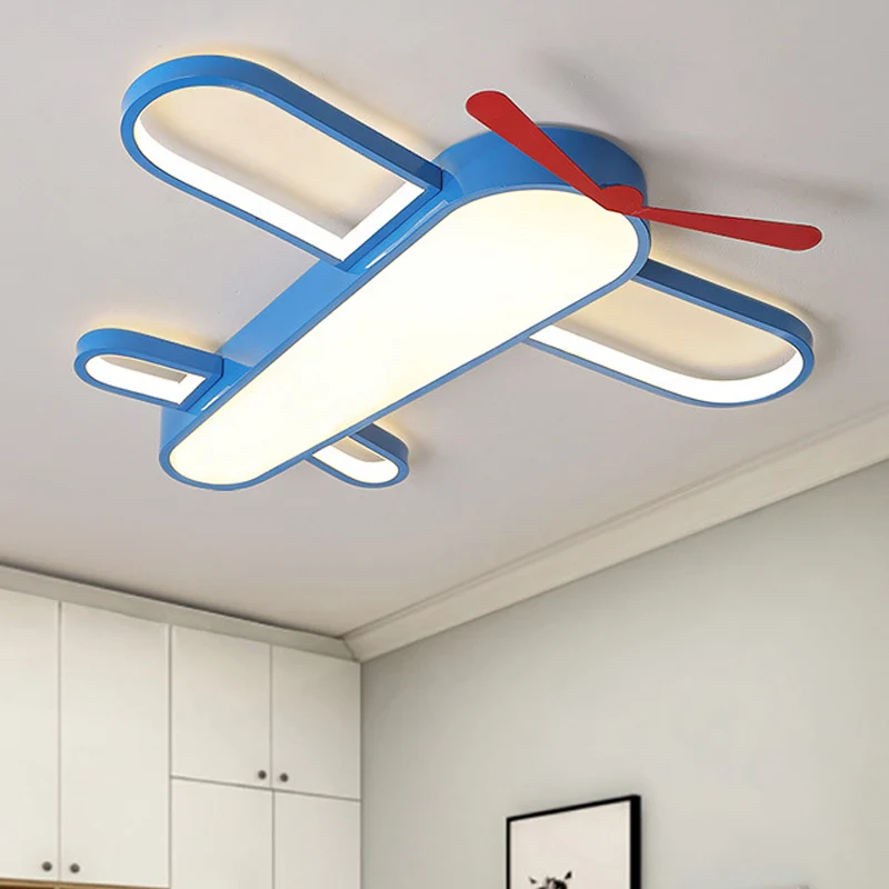 Plafonnier LED en forme d'avion à hélice, finition bleue en acrylique, luminaire décoratif d'intérieur, idéal pour une cha...