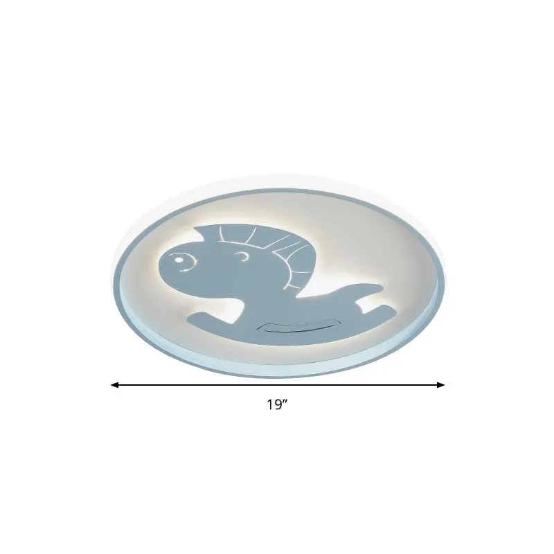 Plafonnier LED en forme d'avion/cheval/poisson, éclairage de plafond métallique de dessin animé en bleu/rose Clearhalo