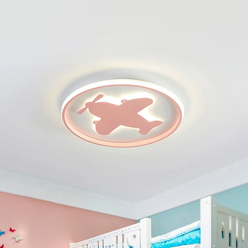 Plafonnier LED en forme d'avion/cheval/poisson, éclairage de plafond métallique de dessin animé en bleu/rose Clearhalo
