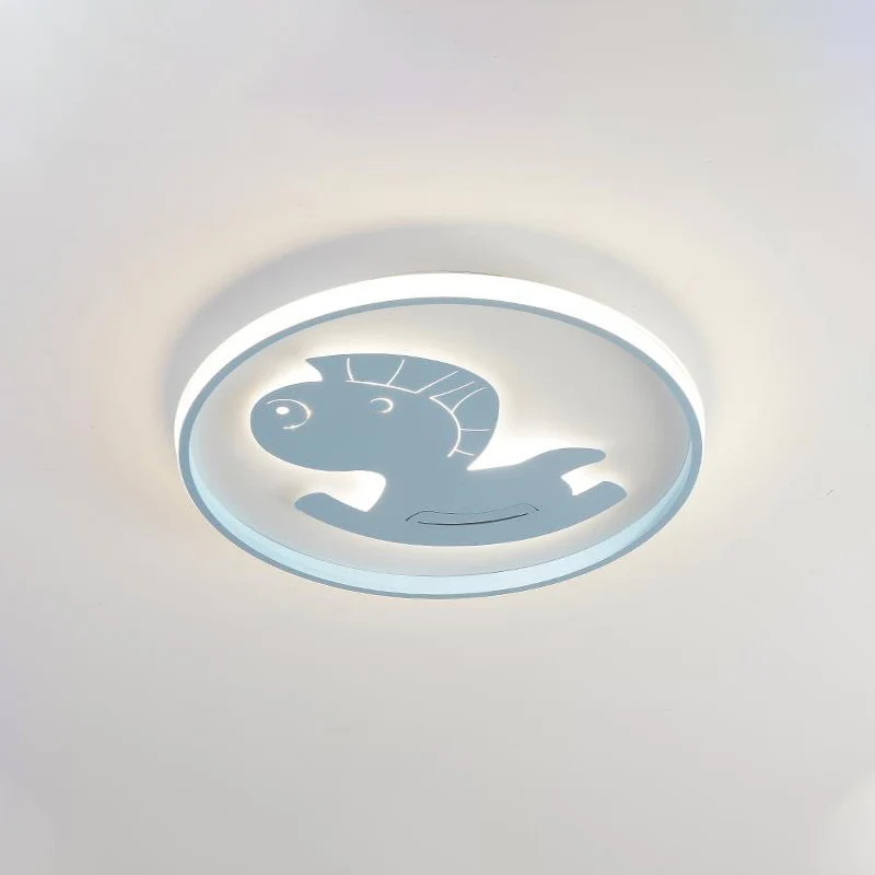 Plafonnier LED en forme d'avion/cheval/poisson, éclairage de plafond métallique de dessin animé en bleu/rose Clearhalo