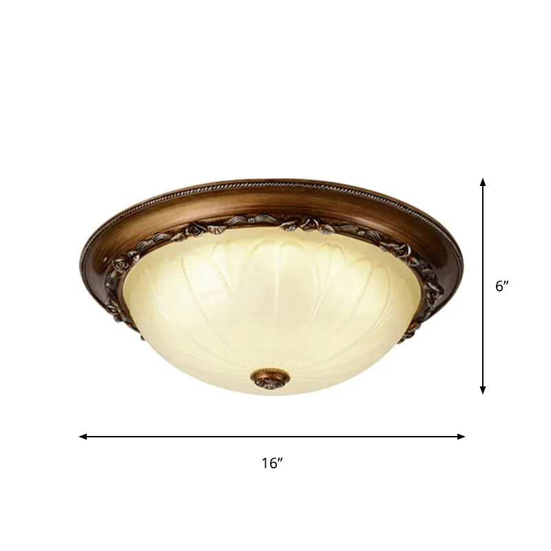 Plafonnier LED en forme de demi-cercle en verre dépoli nervuré marron campagne, largeur 14"/16" Clearhalo