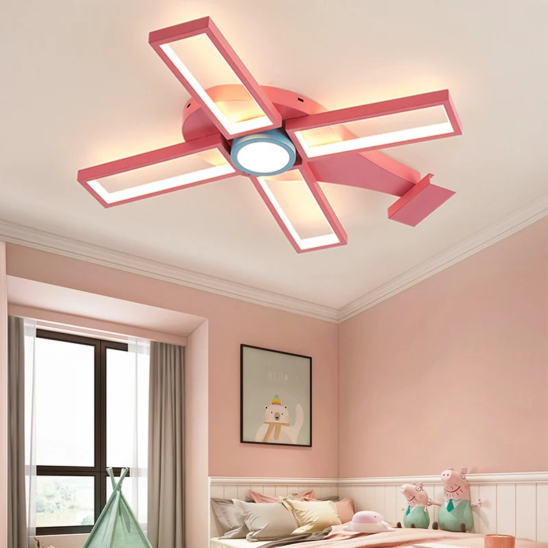 Plafonnier LED en forme d'hélicoptère bleu/rose pour enfants, montage encastré en métal et Silicone pour chambre à coucher...