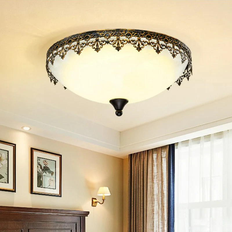 Plafonnier LED en forme de dôme de café, éclairage rétro pour chambre à coucher, plafonnier avec décor en filigrane Clearhalo