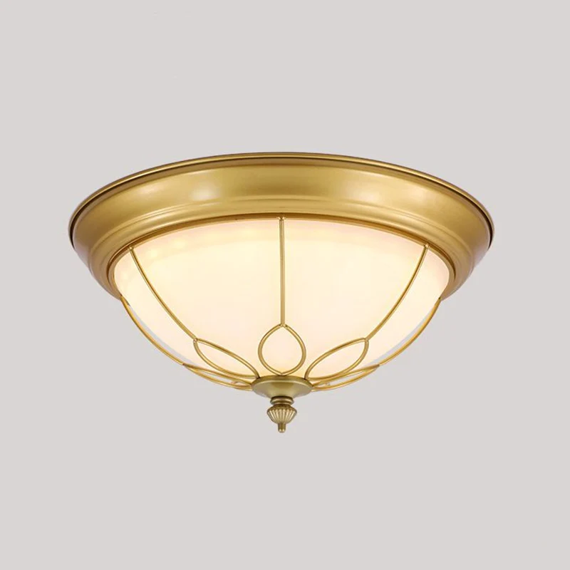 Plafonnier LED en forme de dôme en verre laiteux, luminaire rustique pour chambre à coucher, avec cadre floral en or Clear...