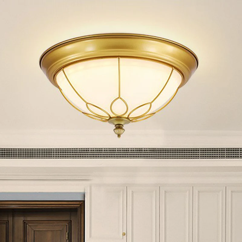 Plafonnier LED en forme de dôme en verre laiteux, luminaire rustique pour chambre à coucher, avec cadre floral en or Clear...