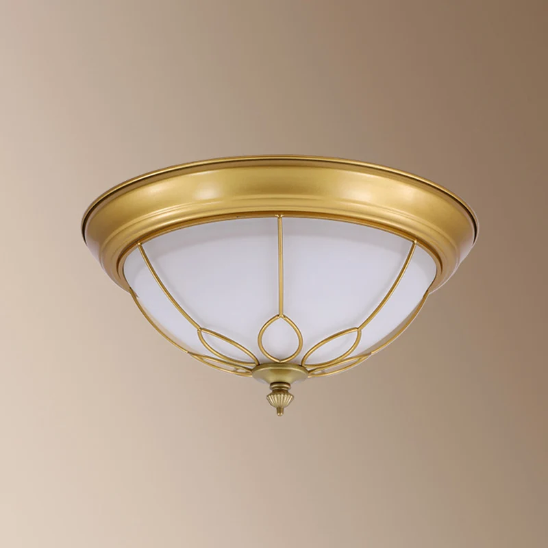 Plafonnier LED en forme de dôme en verre laiteux, luminaire rustique pour chambre à coucher, avec cadre floral en or Clear...