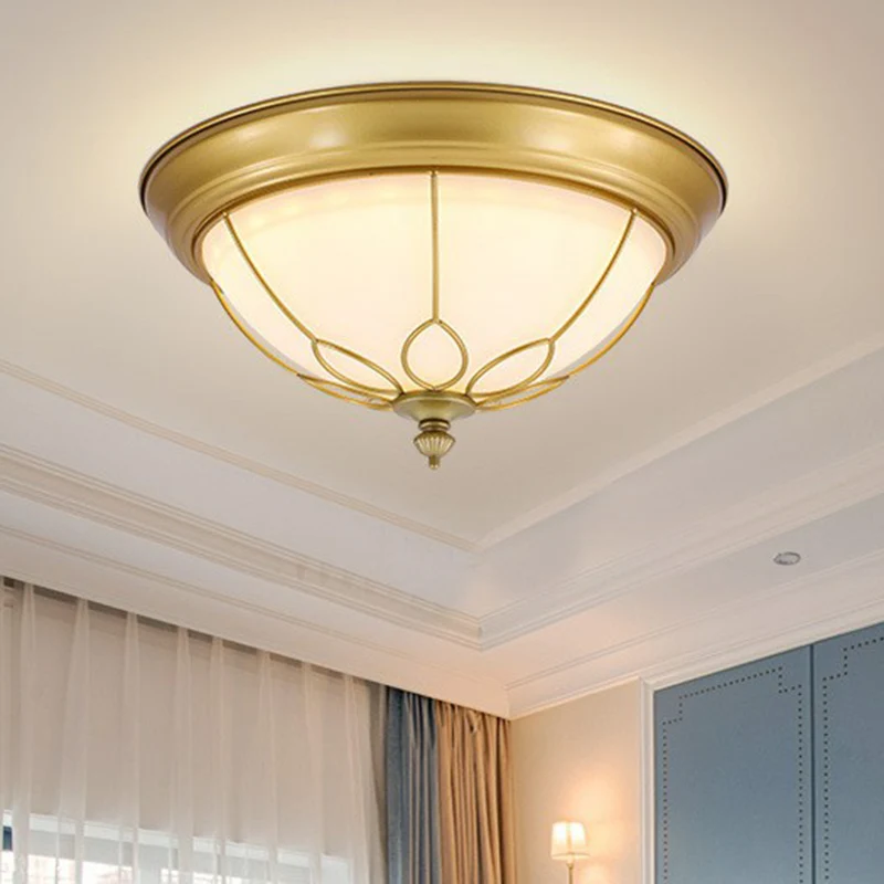 Plafonnier LED en forme de dôme en verre laiteux, luminaire rustique pour chambre à coucher, avec cadre floral en or Clear...