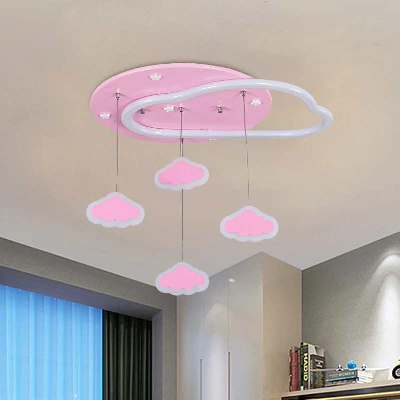 Plafonnier LED en forme d'étoile, de nuage et de cœur aimant, en acrylique, pour chambre d'enfant, avec drapé, rose/bleu C...