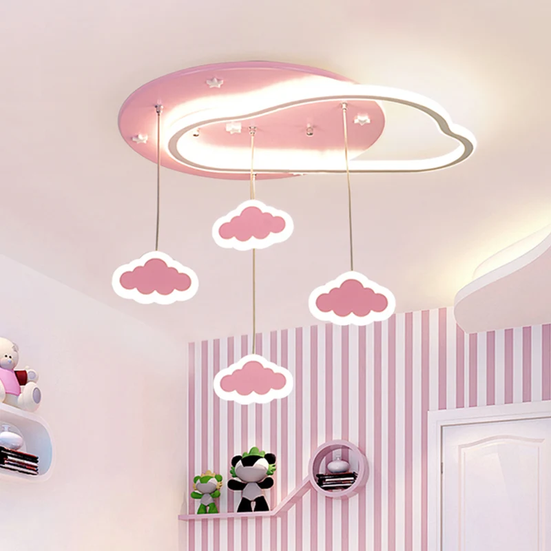Plafonnier LED en forme d'étoile, de nuage et de cœur aimant, en acrylique, pour chambre d'enfant, avec drapé, rose/bleu C...