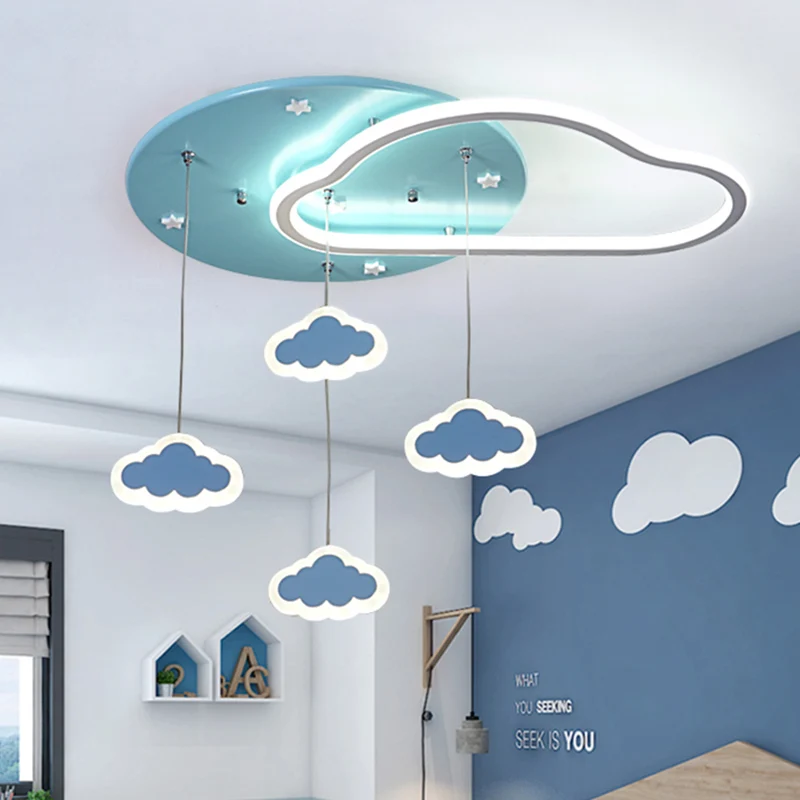 Plafonnier LED en forme d'étoile, de nuage et de cœur aimant, en acrylique, pour chambre d'enfant, avec drapé, rose/bleu C...