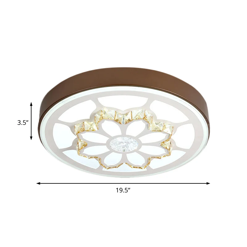 Plafonnier LED en forme de fleur, acrylique moderniste et cristal blanc/éclairage 3 couleurs, plafonnier en marron/blanc C...