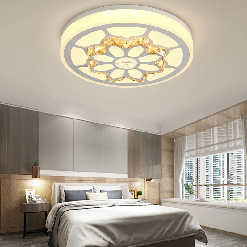 Plafonnier LED en forme de fleur, acrylique moderniste et cristal blanc/éclairage 3 couleurs, plafonnier en marron/blanc C...