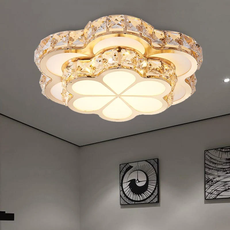 Plafonnier LED en forme de fleur, bloc de cristal moderniste, blanc, 10/12/14 pouces, luminaire de plafond, encastré/monté...