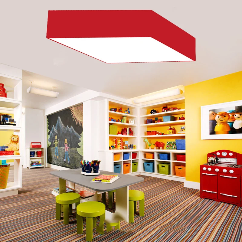 Plafonnier LED en forme de losange, plafonnier moderne en acrylique, noir/blanc/rouge/jaune/vert, pour la maternelle Clear...