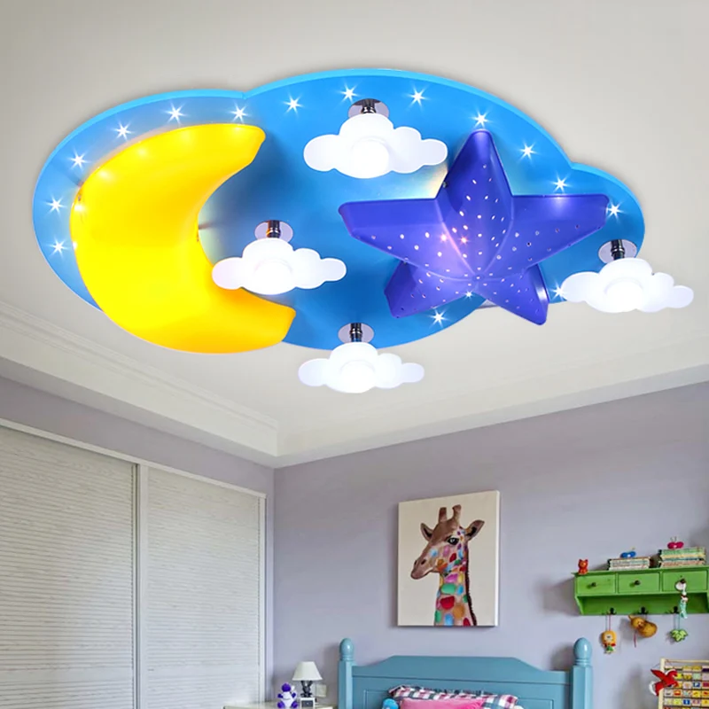 Plafonnier LED en forme de nuage bleu pour enfants, luminaire de plafond en bois pour chambre d'enfant Clearhalo