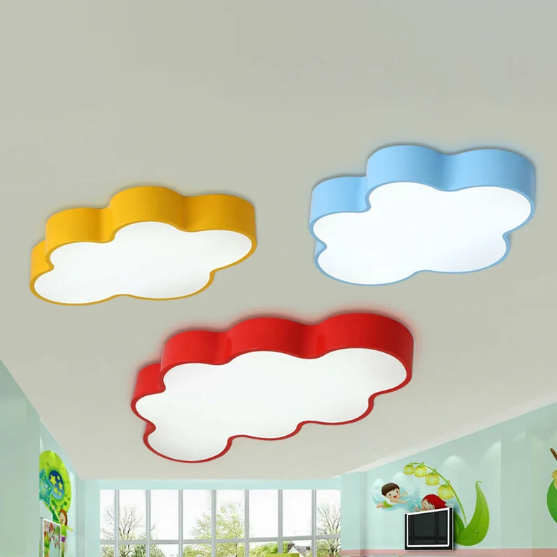 Plafonnier LED en forme de nuage jaune proche du plafond, montage encastré en métal, lumière blanche/3 couleurs, 19,5"/23,...