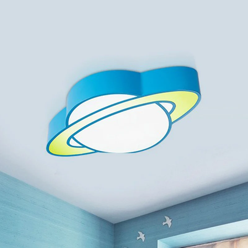 Plafonnier LED en forme de planète, finition bleue, en acrylique, luminaire décoratif d'intérieur, idéal pour la maternell...