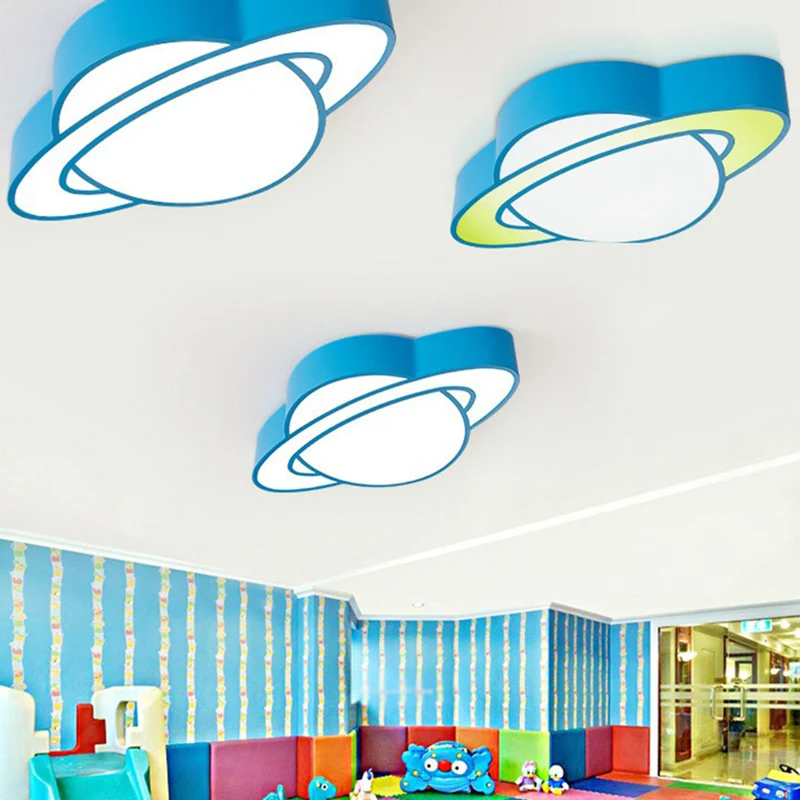 Plafonnier LED en forme de planète, finition bleue, en acrylique, luminaire décoratif d'intérieur, idéal pour la maternell...